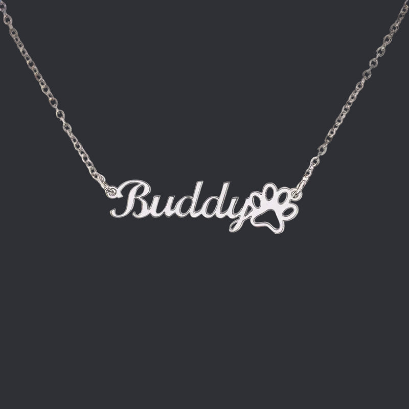 Classic Paw Print Name Necklace